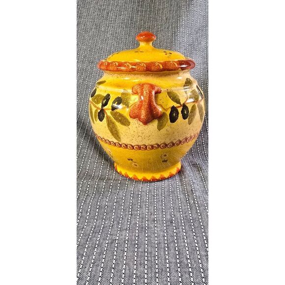 Williams-Sonoma 7" Olive Inspired HandPainted In Italy Multi Colored Jar W/ Lid - Picture 2 of 6